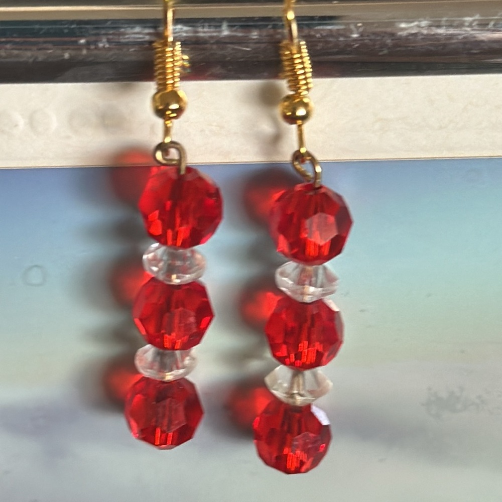 Red Glass Crystal Earrings for Pierced Ears